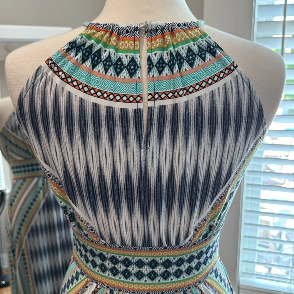 London Times Blue and White Halter Sheath Maxi Dress - Picture 6 of 8